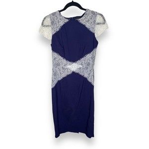 London Dress Company Navy & Cream Bodycon Lace Kelly Dress Size US 8